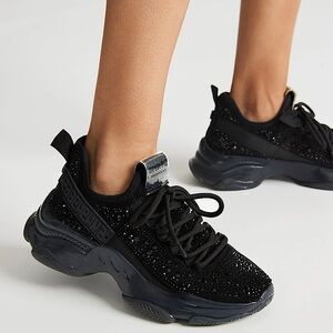 WOMENS SIZE 11M STEVE MADDEN “BLACK MAXIMA RHINESTONES” SNEAKERS
